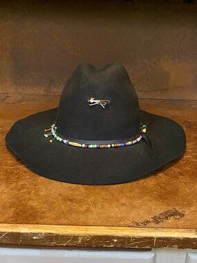 Vintage Double S Ft. Worth Hat Wide Brim Turquoise Sterling Silver Zuni Pin Boho